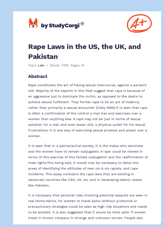 Rape Laws in the US, the UK, and Pakistan. Page 1
