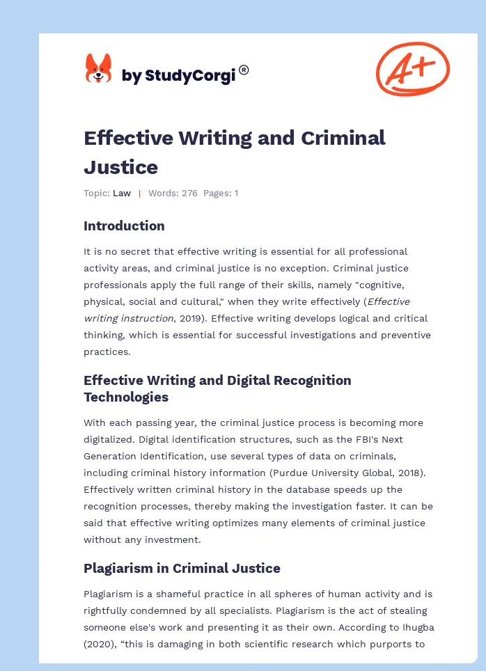 Effective Writing and Criminal Justice. Page 1