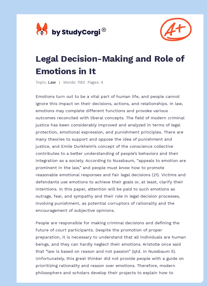 Legal Decision-Making and Role of Emotions in It. Page 1