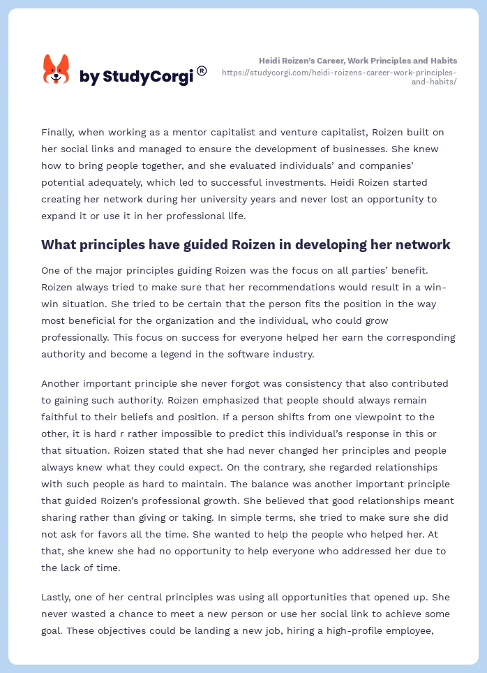 Heidi Roizen’s Career, Work Principles and Habits. Page 2