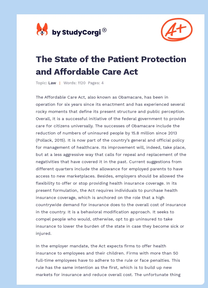 The State of the Patient Protection and Affordable Care Act. Page 1