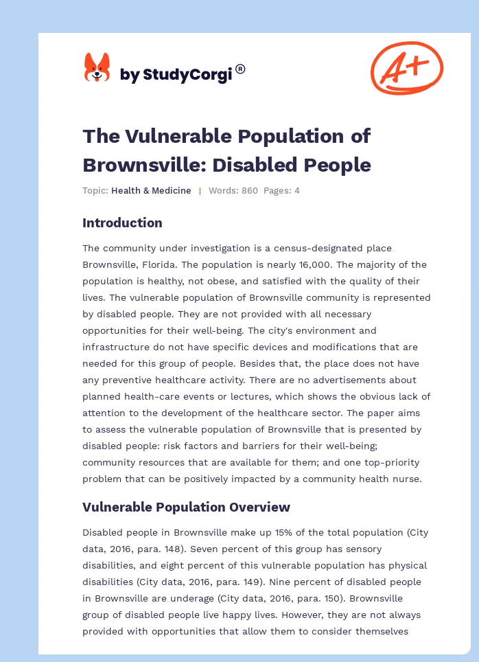 The Vulnerable Population of Brownsville: Disabled People. Page 1