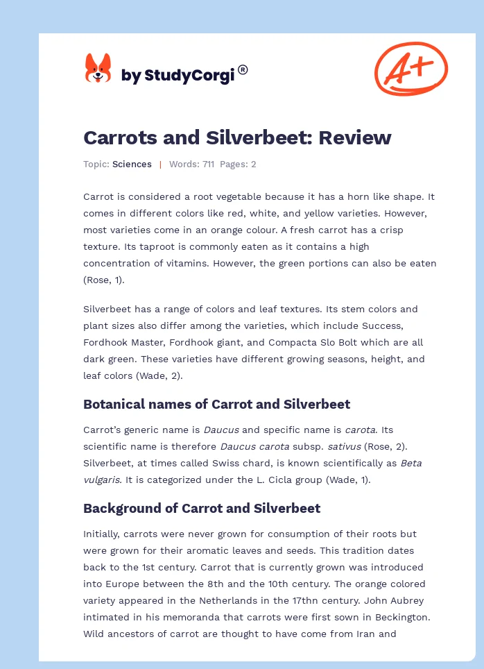 Carrots and Silverbeet: Review. Page 1