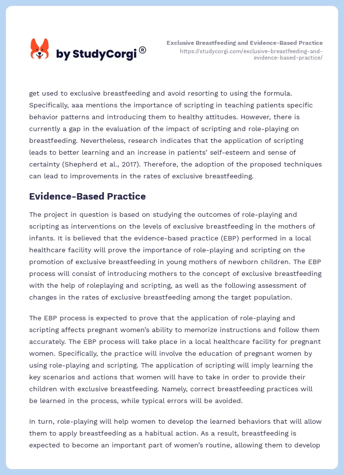 Exclusive Breastfeeding and Evidence-Based Practice. Page 2