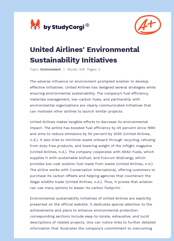 United Airlines' Environmental Sustainability Initiatives. Page 1
