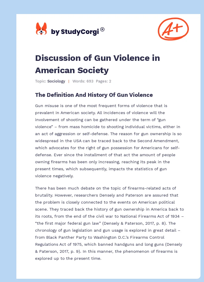Discussion of Gun Violence in American Society. Page 1