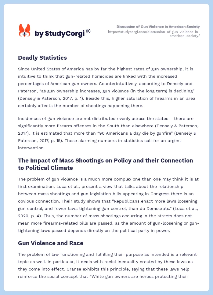 Discussion of Gun Violence in American Society. Page 2