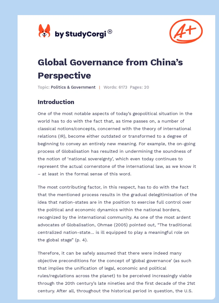 Global Governance from China’s Perspective. Page 1