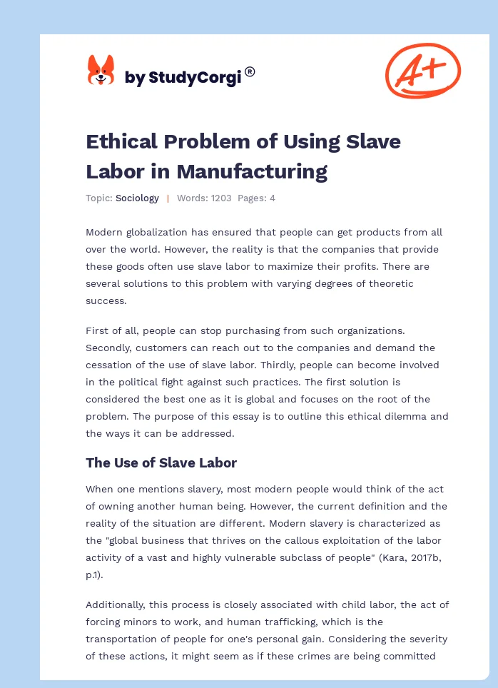Ethical Problem of Using Slave Labor in Manufacturing. Page 1