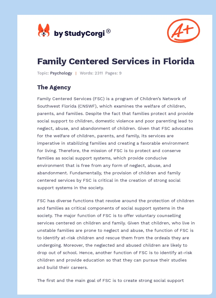 Family Centered Services in Florida. Page 1
