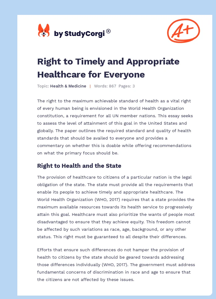 Right to Timely and Appropriate Healthcare for Everyone. Page 1