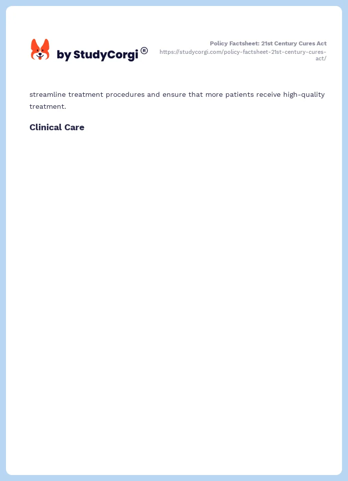 Policy Factsheet: 21st Century Cures Act. Page 2