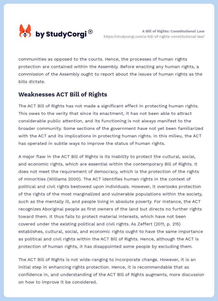 A Bill of Rights: Constitutional Law. Page 2