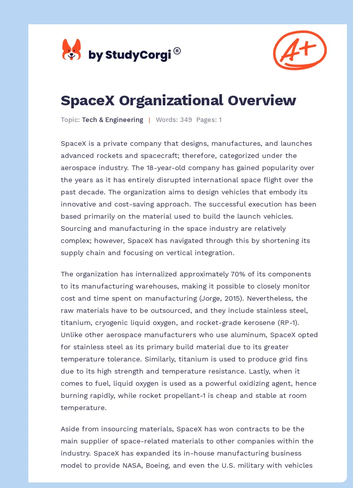 SpaceX Organizational Overview. Page 1