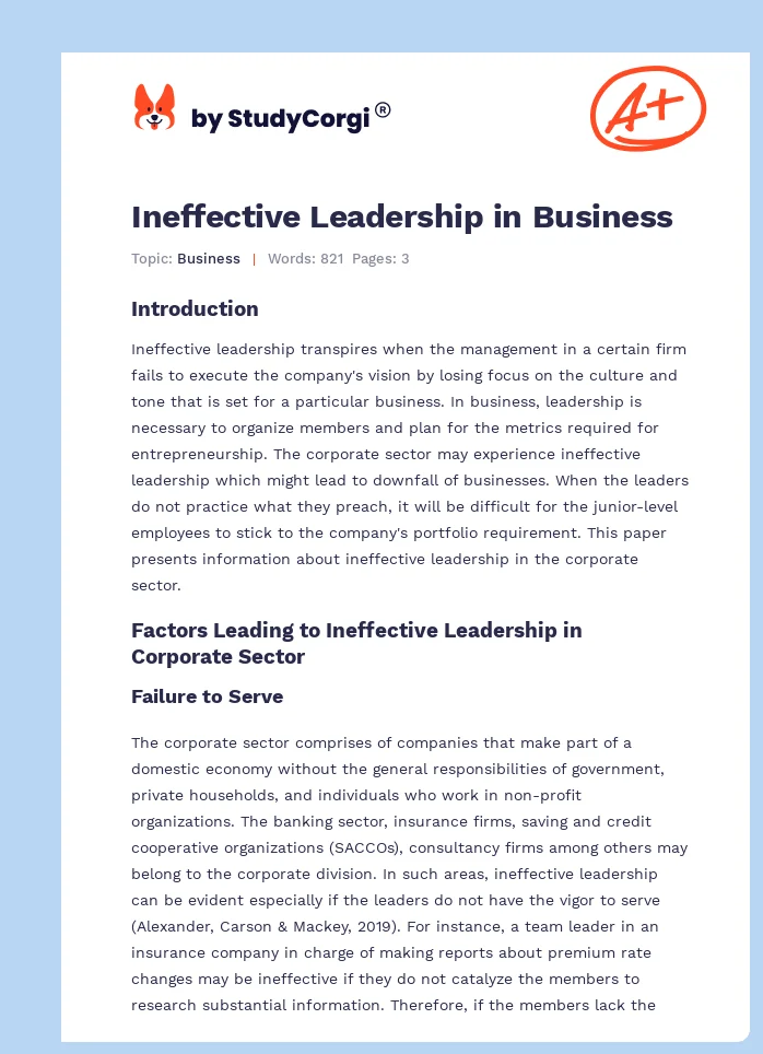 Ineffective Leadership in Business. Page 1
