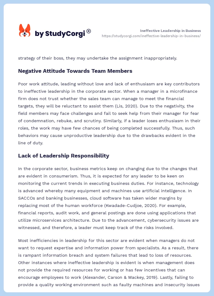 Ineffective Leadership in Business. Page 2