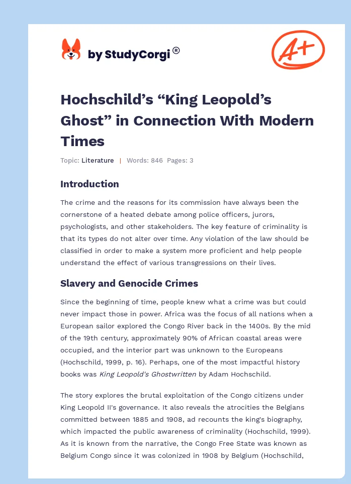 Hochschild’s “King Leopold’s Ghost” in Connection With Modern Times. Page 1