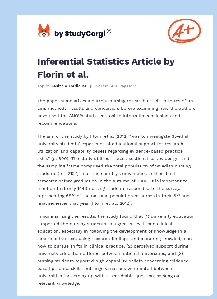 Inferential Statistics Article by Florin et al.. Page 1