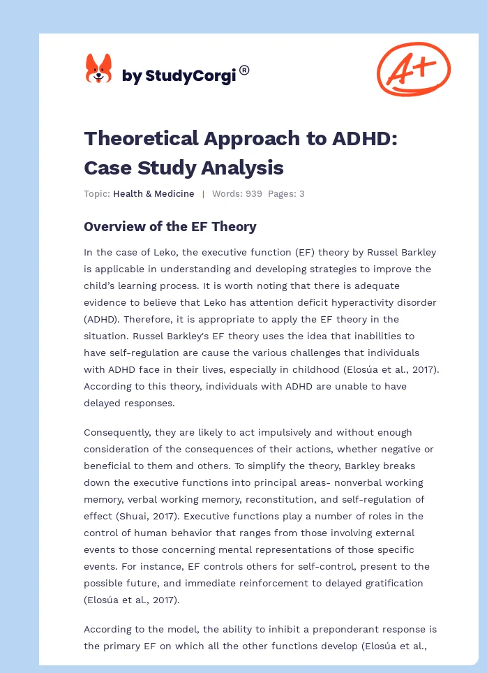 Theoretical Approach to ADHD: Case Study Analysis. Page 1