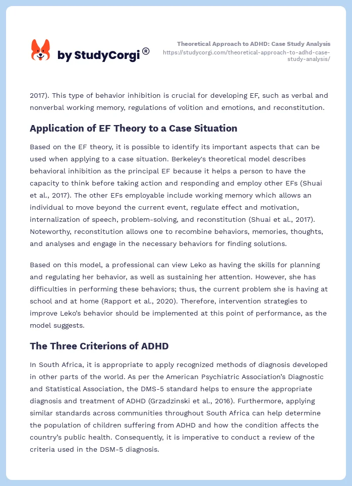 Theoretical Approach to ADHD: Case Study Analysis. Page 2