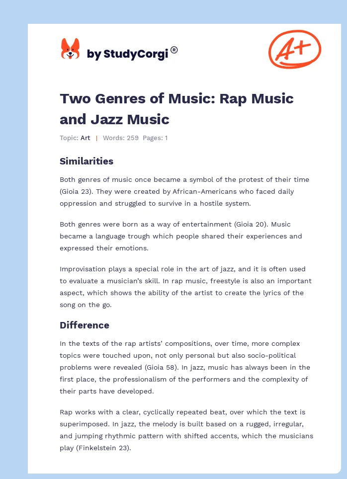 Two Genres of Music: Rap Music and Jazz Music. Page 1