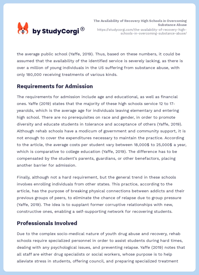 The Availability of Recovery High Schools in Overcoming Substance Abuse. Page 2