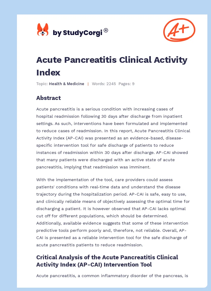 Acute Pancreatitis Clinical Activity Index. Page 1
