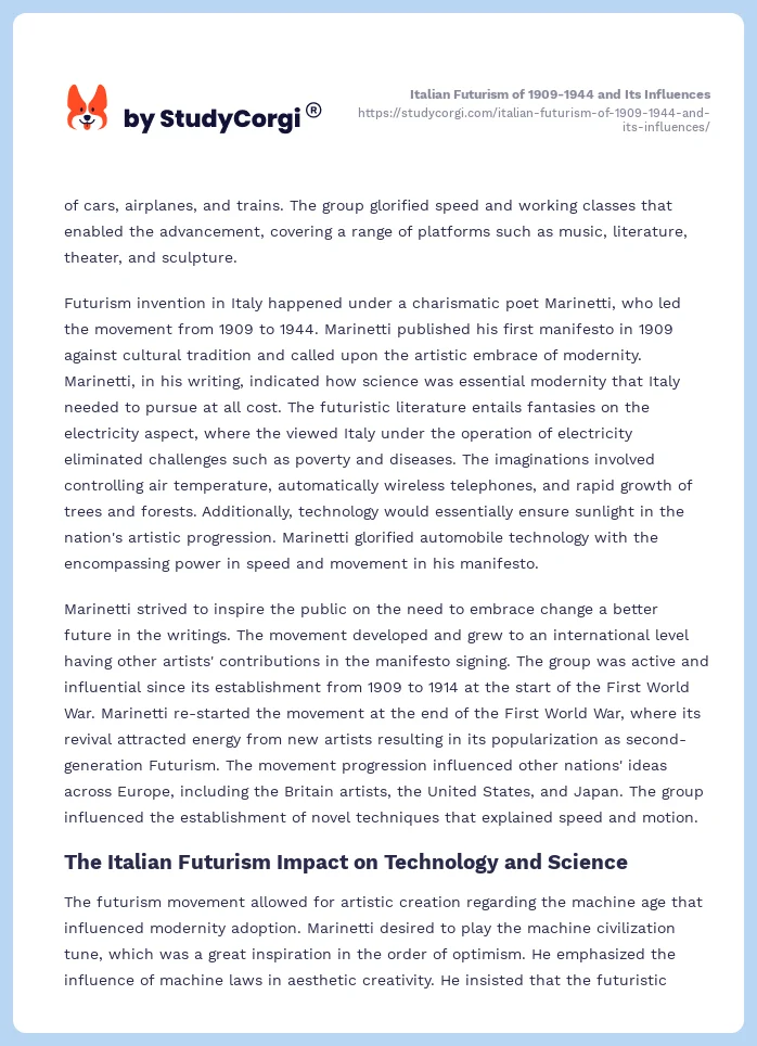 Italian Futurism of 1909-1944 and Its Influences. Page 2