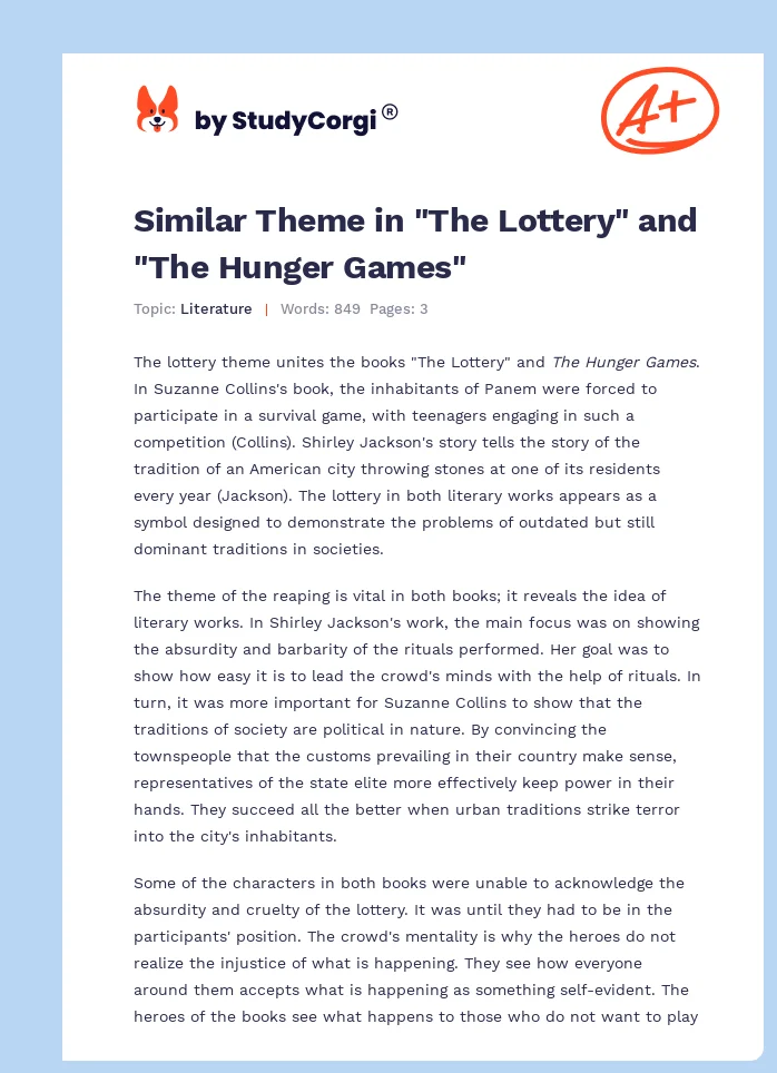 Similar Theme in "The Lottery" and "The Hunger Games". Page 1