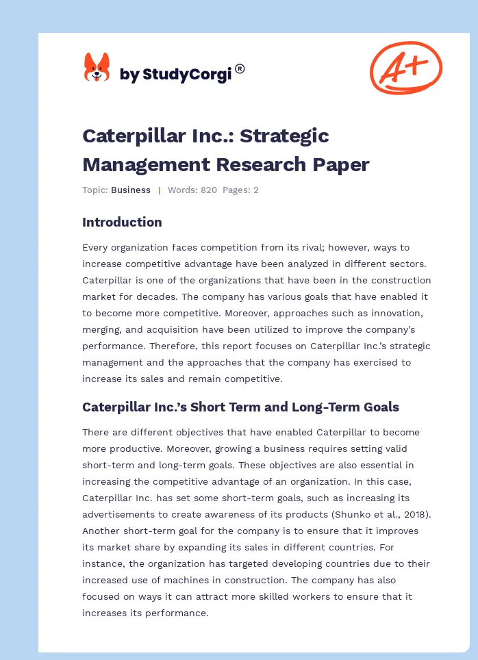 Caterpillar Inc.: Strategic Management Research Paper. Page 1