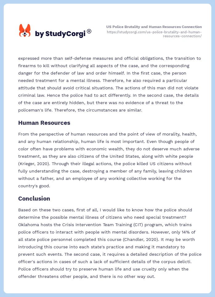 US Police Brutality and Human Resources Connection. Page 2