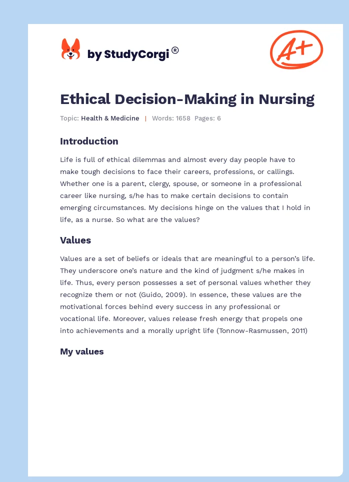 Ethical Decision-Making in Nursing. Page 1