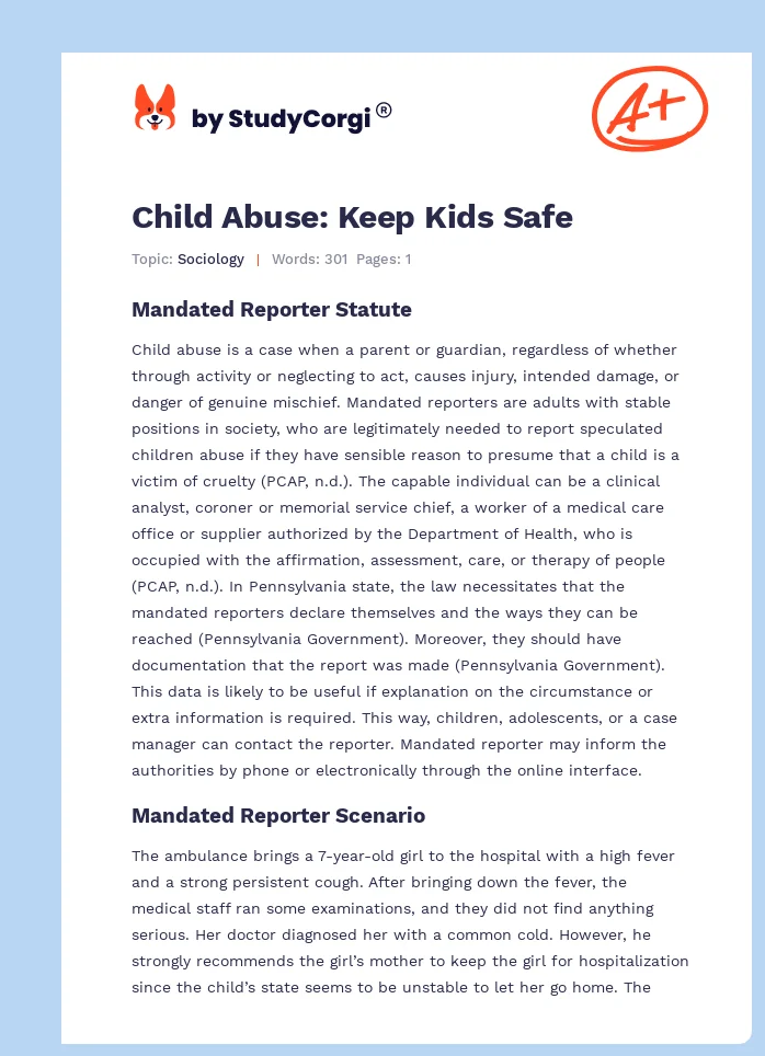 Child Abuse: Keep Kids Safe. Page 1
