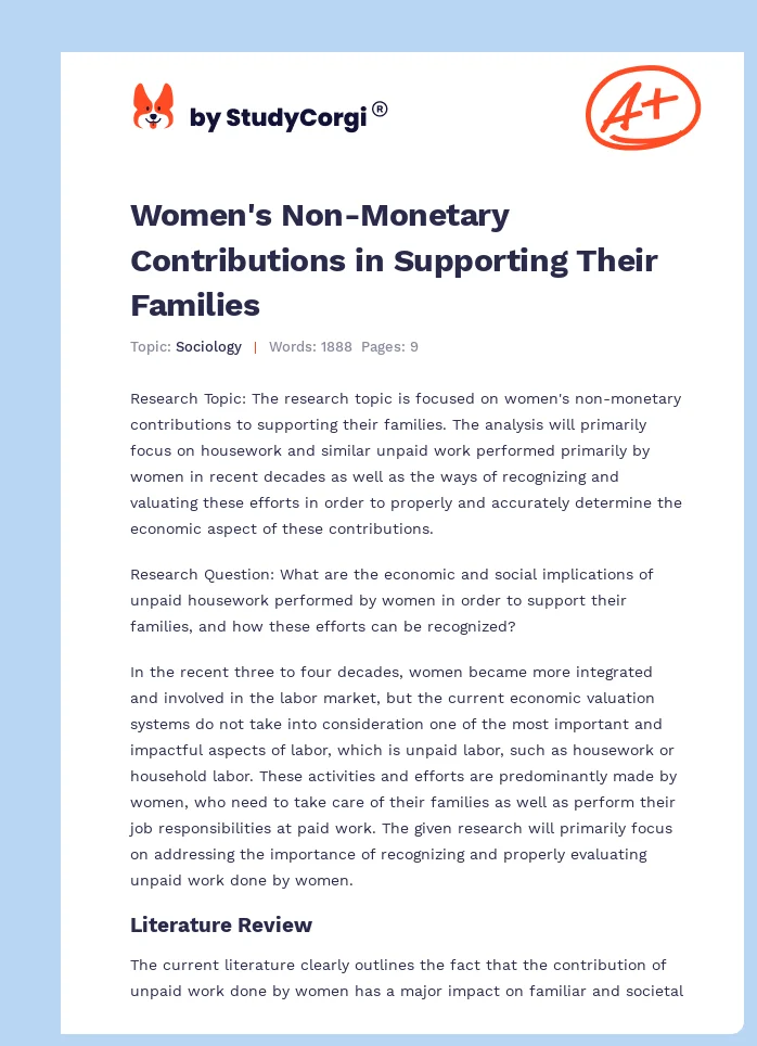 Women's Non-Monetary Contributions in Supporting Their Families. Page 1