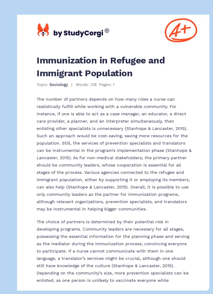 Immunization in Refugee and Immigrant Population. Page 1