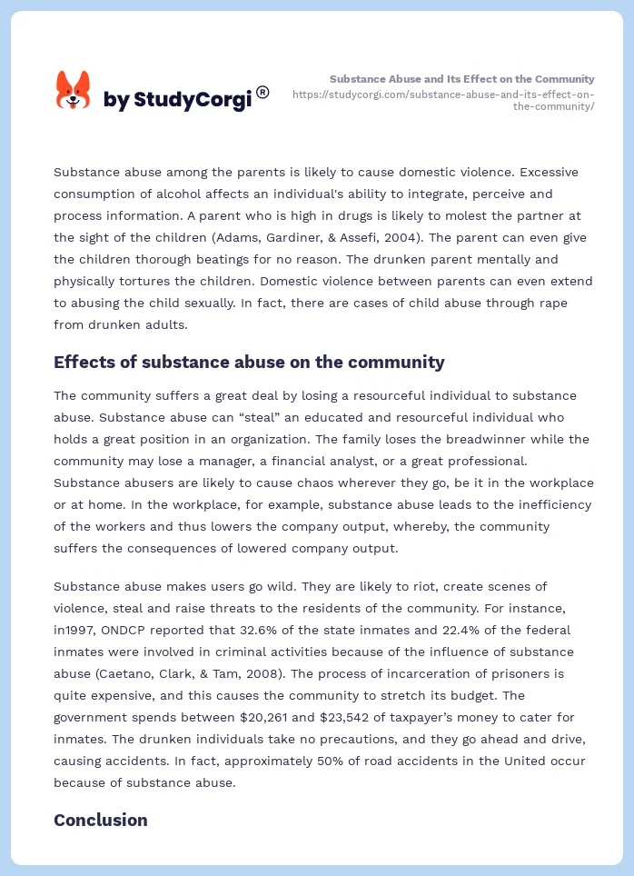 Substance Abuse and Its Effect on the Community. Page 2