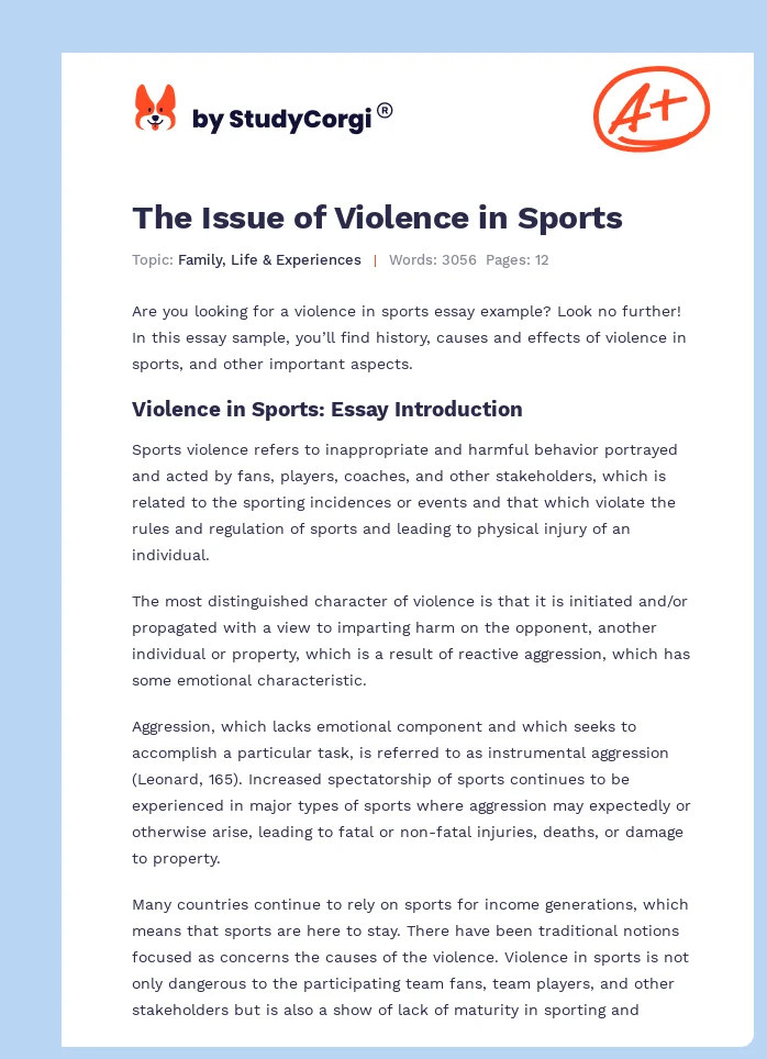 The Issue of Violence in Sports. Page 1