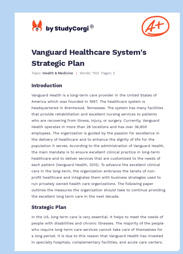 Vanguard Healthcare System's Strategic Plan. Page 1