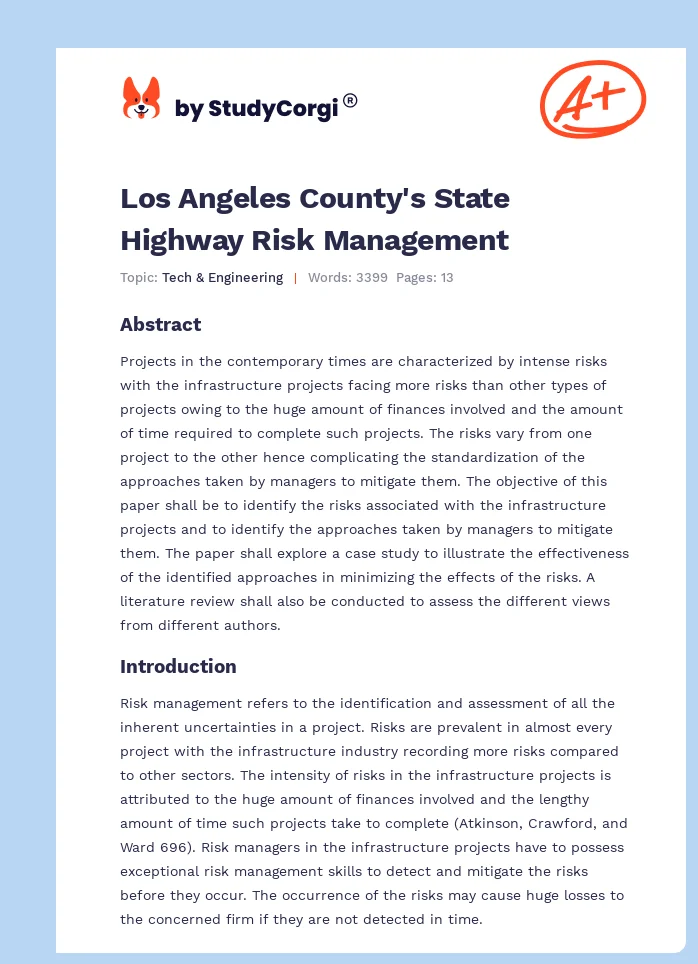 Los Angeles County's State Highway Risk Management. Page 1
