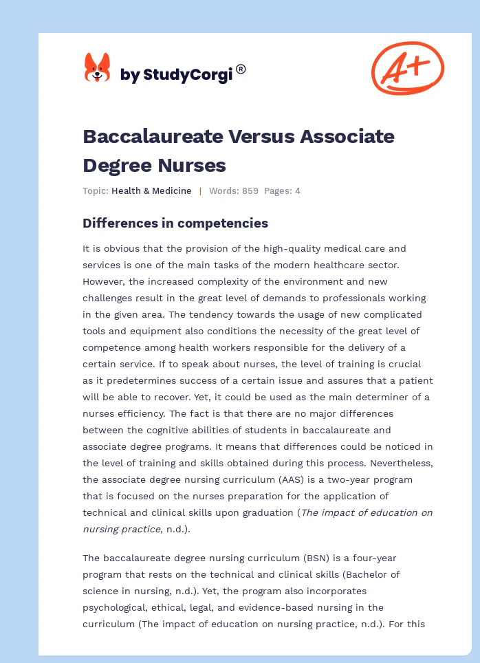 Baccalaureate Versus Associate Degree Nurses. Page 1
