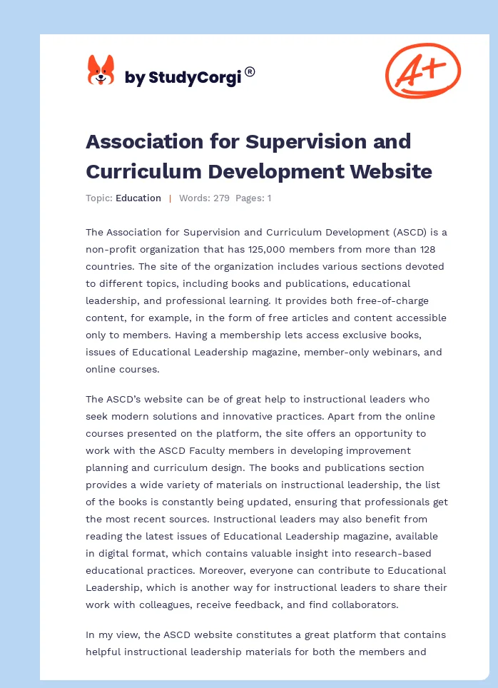 Association for Supervision and Curriculum Development Website. Page 1
