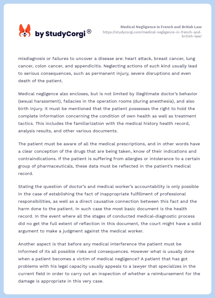 Medical Negligence in French and British Law. Page 2