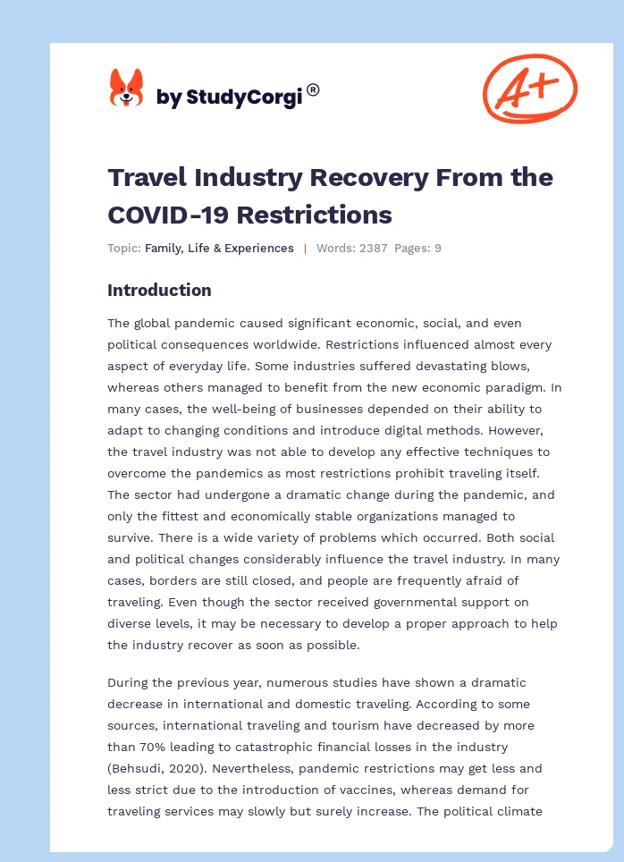 Travel Industry Recovery From the COVID-19 Restrictions. Page 1