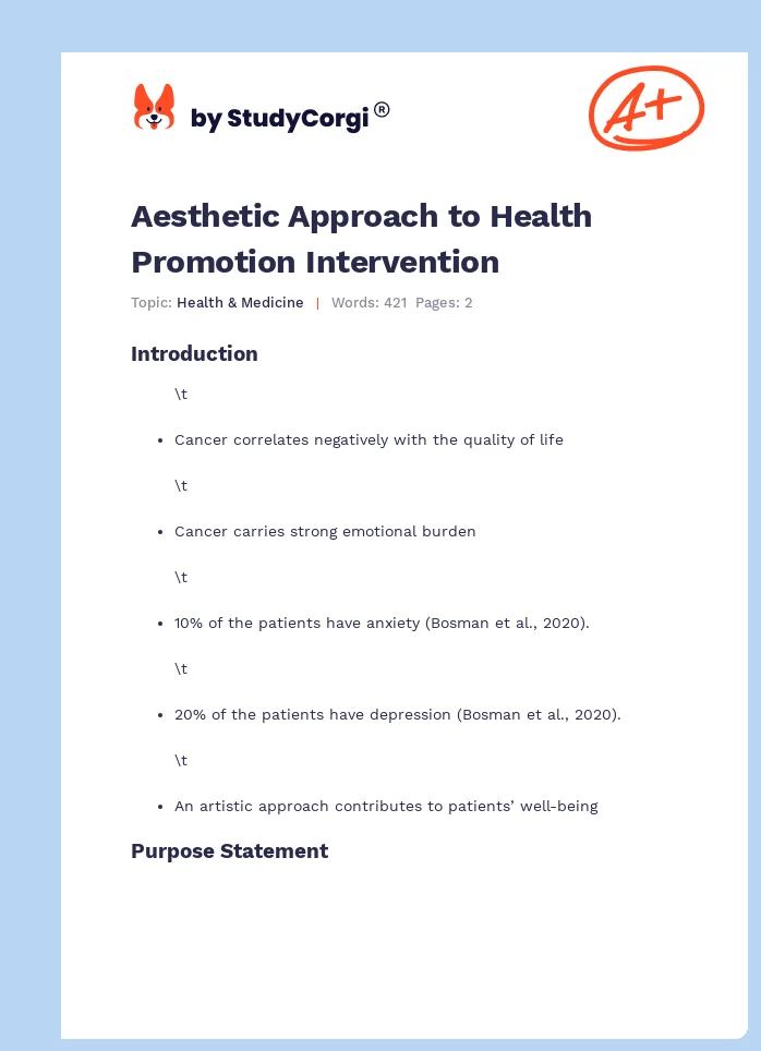 Aesthetic Approach to Health Promotion Intervention. Page 1
