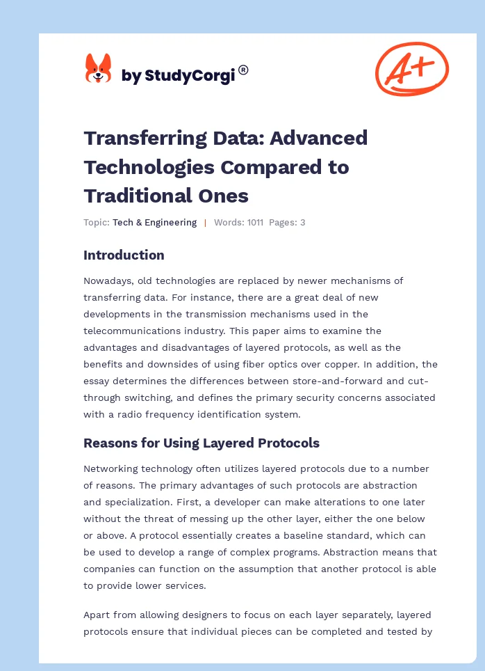 Transferring Data: Advanced Technologies Compared to Traditional Ones. Page 1