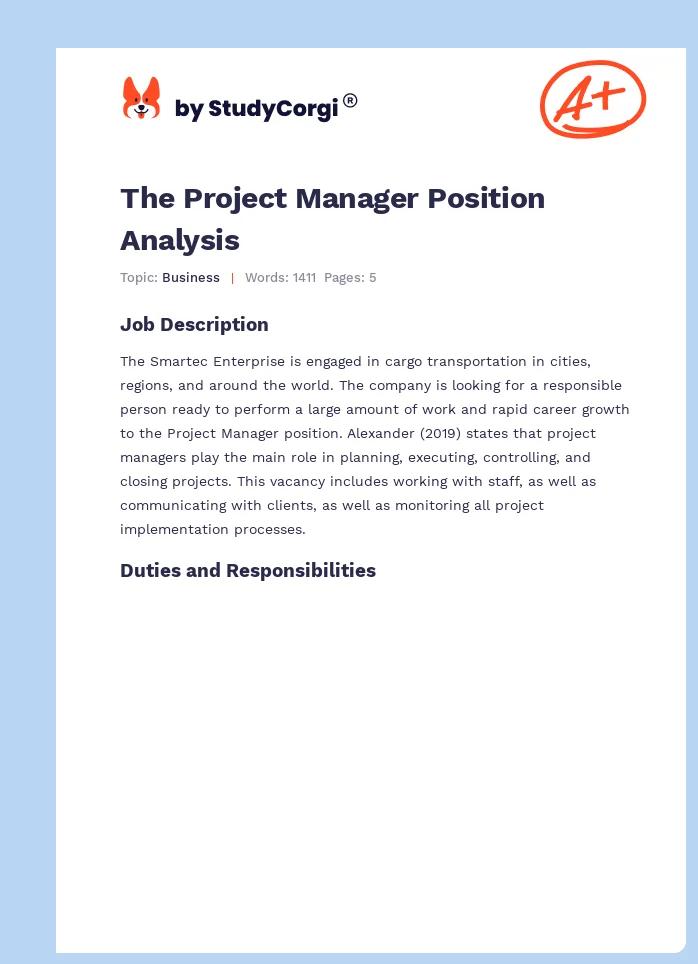 The Project Manager Position Analysis. Page 1