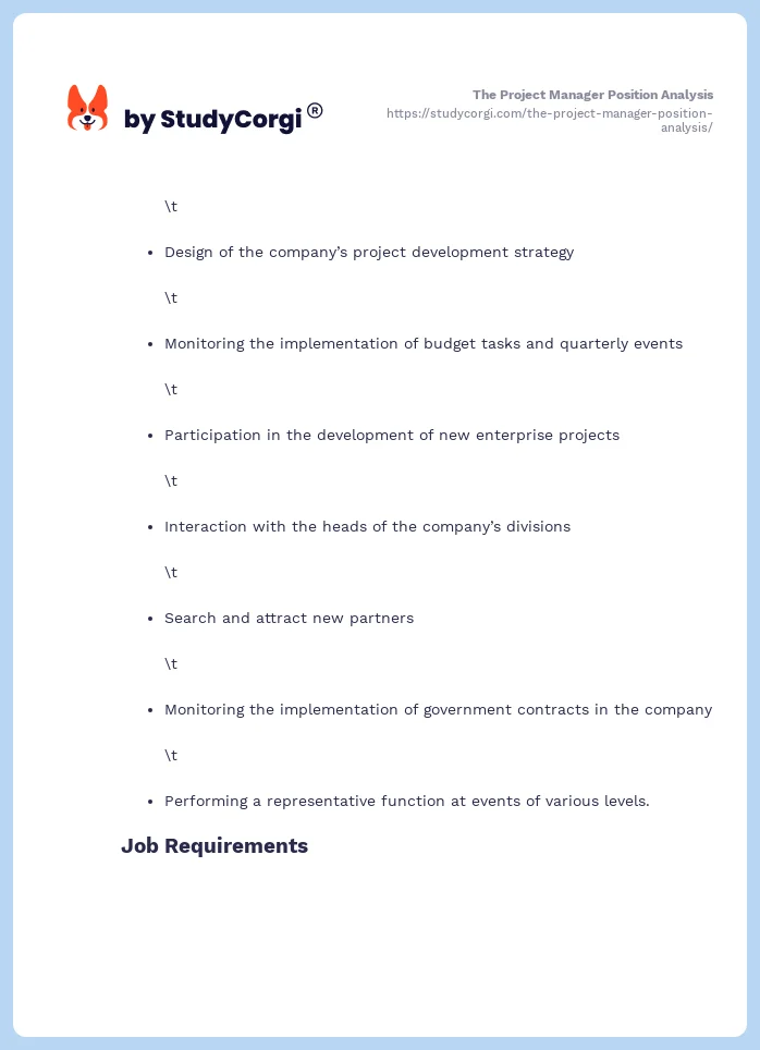 The Project Manager Position Analysis. Page 2