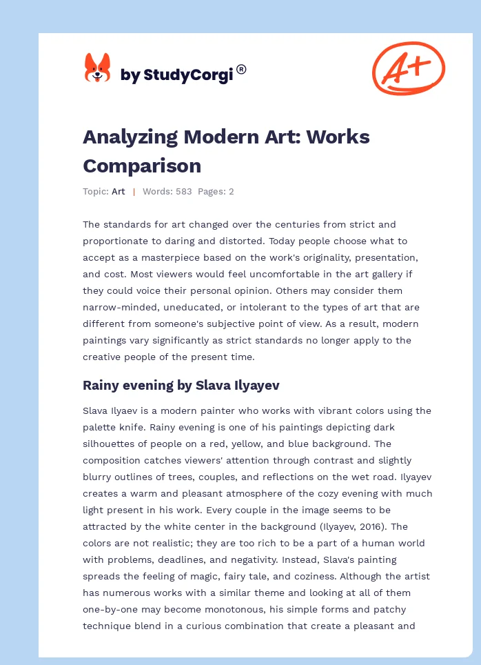 Analyzing Modern Art: Works Comparison. Page 1