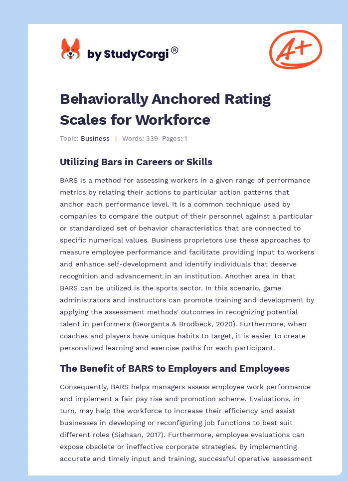 Behaviorally Anchored Rating Scales for Workforce. Page 1
