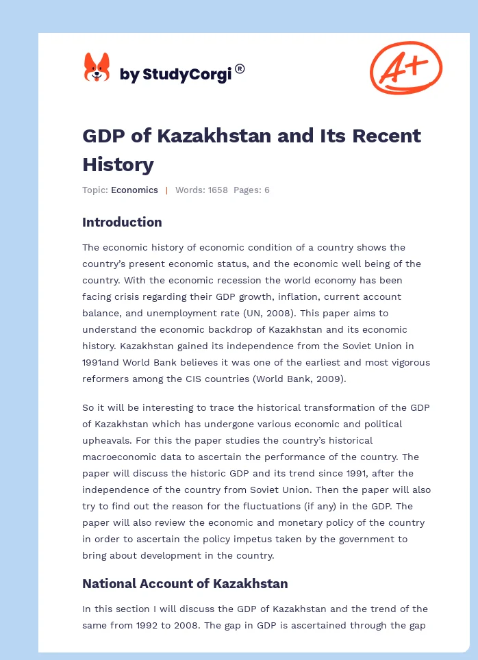 GDP of Kazakhstan and Its Recent History. Page 1